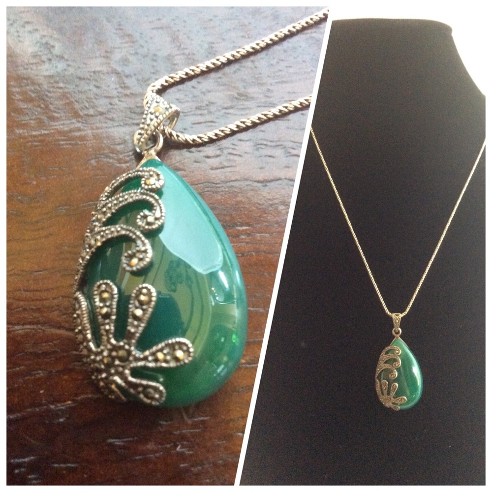 Jade and Marcasite Necklace - Picture 2 of 5